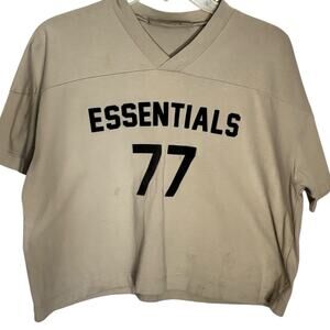 Fear of God Essentials Cropped V Neck Football 77 Tee Wheat Tan Oversized Boxy*